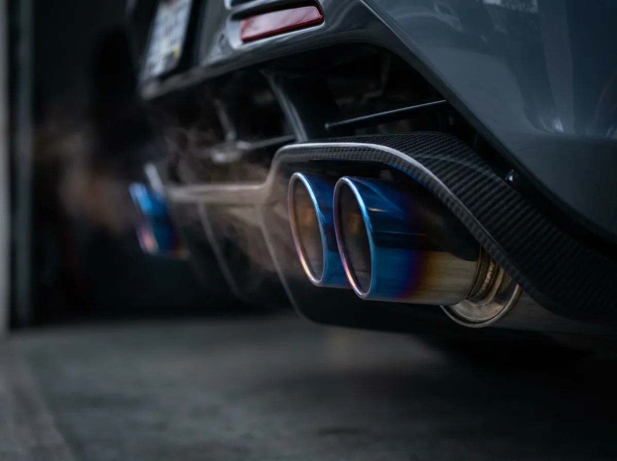 Titanium exhaust tips, heat-blued