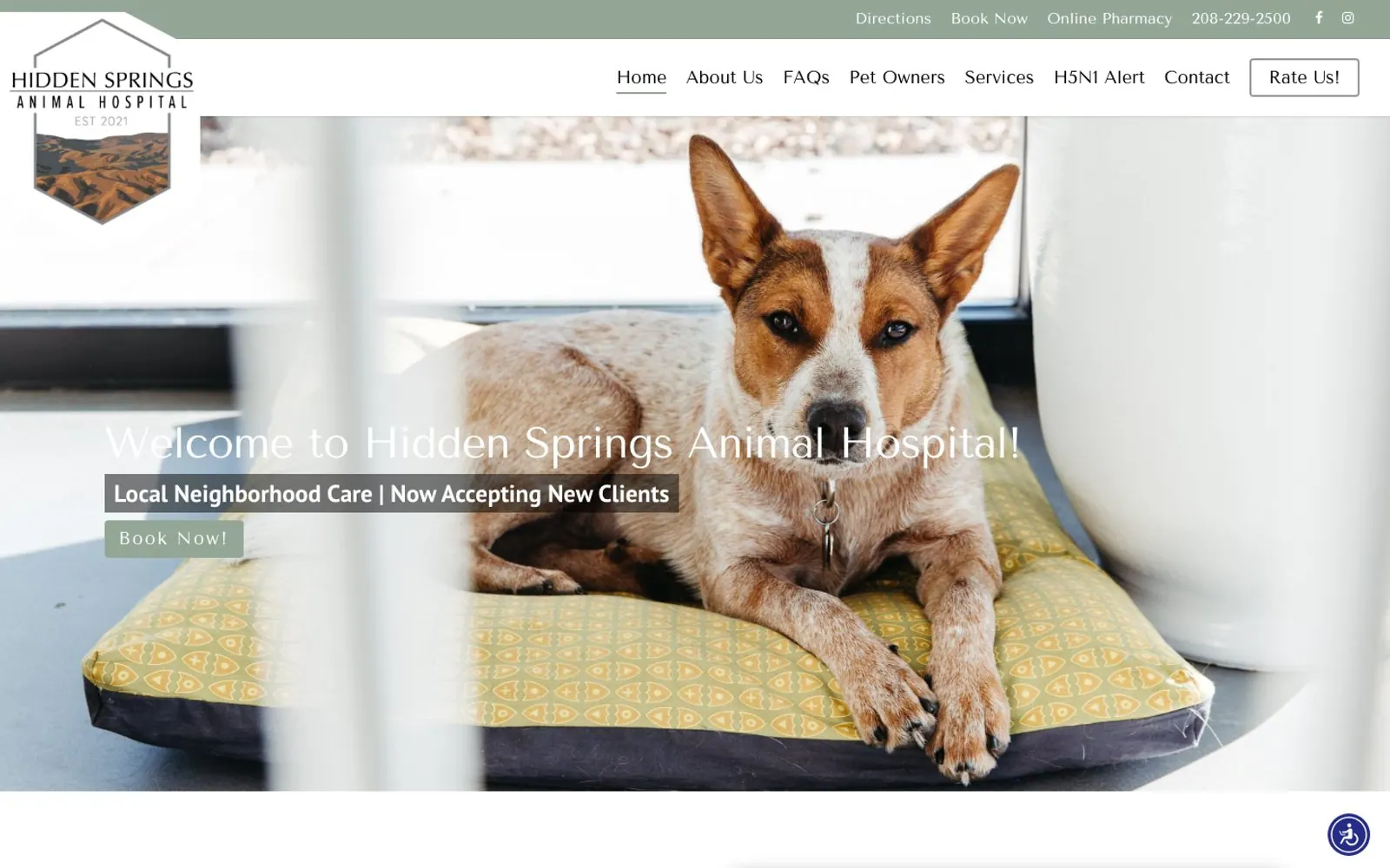 The home page of Hidden Springs Animal Hospital