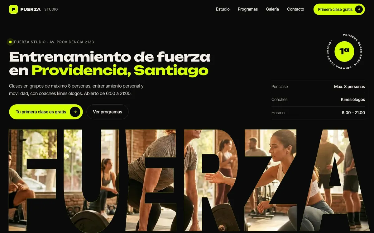 Fuerza Studio, the first screen