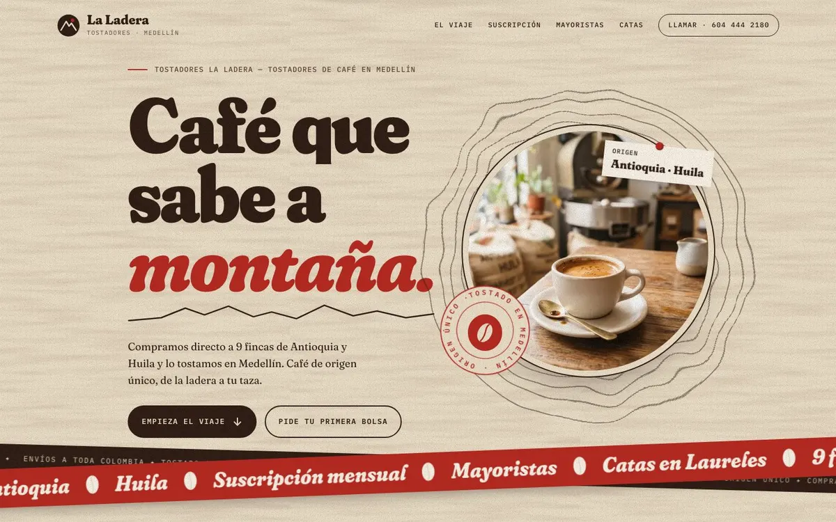 Tostadores La Ladera, the first screen